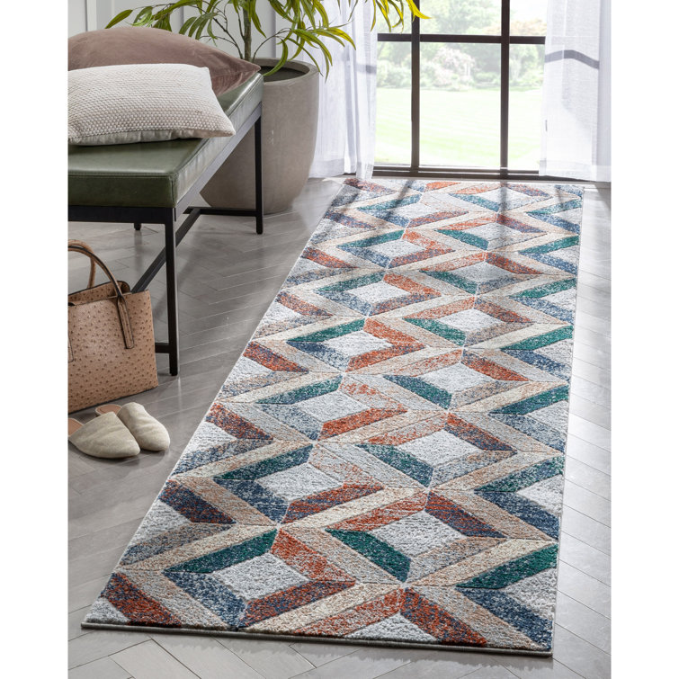 Well Woven Leona 3D Textured Blue/Green/Red Rug Wayfair.co.uk